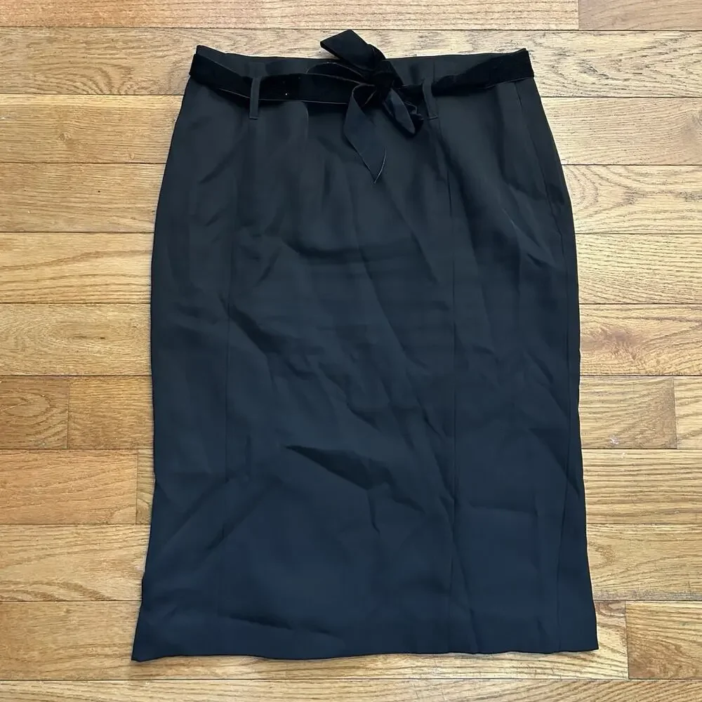 Tom Ford Black Pencil Midi Skirt Velour Belt Lined Preppy Classy Event Size 10